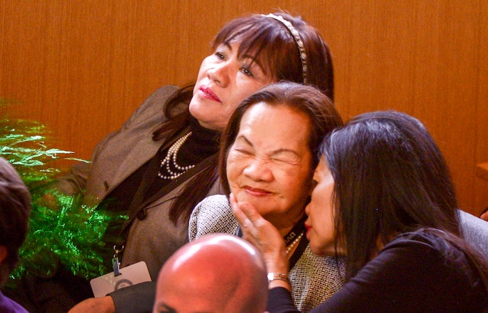 Leah Hogsten | The Salt Lake Tribune l-r Utah Valley University president Astrid Tuminez's sister Julie Ludlow, mother Redencion Tuminez and sister Marley Sutton celebrate during Astrid's presidential inauguration, becoming UVU's first female president Wednesday. Astrid Tuminez became the university's seventh president, March 27, 2019. Tuminez will oversee a campus of over 37,000 students with a top-tier teaching program, a competitive business school and a popular open admissions policy. Born and raised in the Philippines, she has a bachelor's degree from Brigham Young University, a master's degree from Harvard University and a doctorate from Massachusetts Institute of Technology.