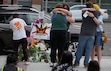 (Francisco Kjolseth  | The Salt Lake Tribune) People mourn Arthur Folasa Ah Loo near the Wallace F. Bennett Federal Building in Salt Lake City where he was killed on Monday, June 16, 2025. Lee was an innocent bystander shot during the “No Kings” demonstration downtown on Saturday night.