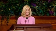 (The Church of Jesus Christ of Latter-day Saints) Tamara W. Runia, first counselor in the Young Women General Presidency, speaks at General Conference in April 2025. Her talk was widely viewed as the best from the recent gathering.