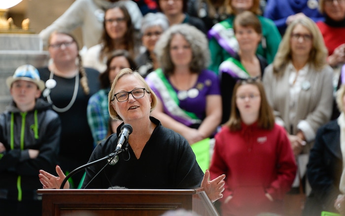 (Francisco Kjolseth  |  The Salt Lake Tribune)  Justice Christine Durham makes remarks during a rally at the Utah Capitol in support of the Equal Rights Amendment on Tuesday, Dec. 3, 2019.