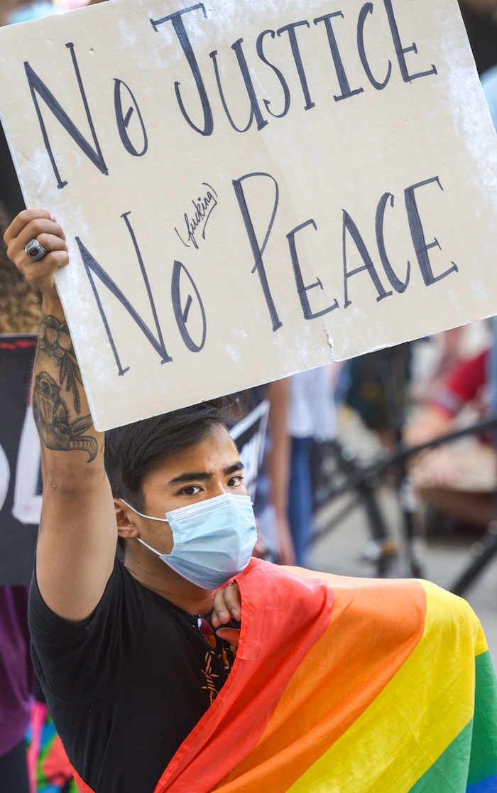 (Leah Hogsten  |  The Salt Lake Tribune) Over 1,000 Pride for Black Lives Matter supporters rallied at Liberty Park, Sunday, June 14, 2020 for over three hours before marching throughout Salt Lake City to join the Las Vidas Negras Importan Rally at Washington Square.